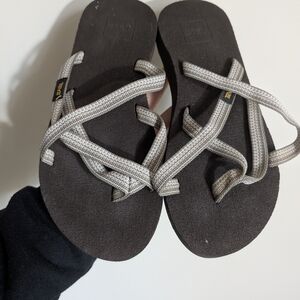Teva Dark Brown Sandals with Light Striped Straps